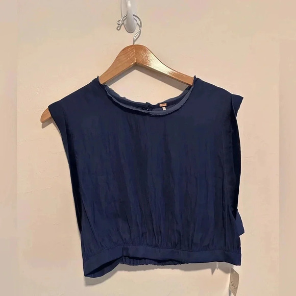 Free People Remi Crop Top in Smokey Saphire Navy Blue Sz L - Picture 4 of 7